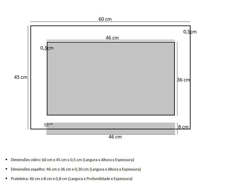 Imagem de Espelho para banheiro com prateleira 60cm x 45cm mármore preto