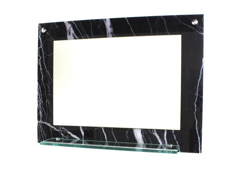 Espelho para banheiro com prateleira 60cm x 45cm mármore preto - CUBAS E GABINETES Imagem de Espelho para banheiro com prateleira 60cm x 45cm mármore preto