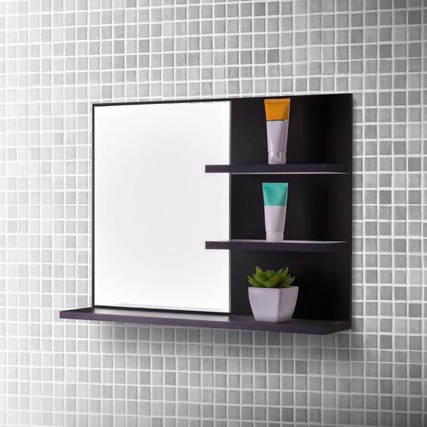 Espelho para Banheiro com Prateleiras Lugano 60 x 45cm - Mercado das Prateleiras Imagem de Espelho para Banheiro com Prateleiras Lugano 60 x 45cm