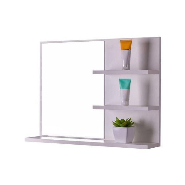 Espelho para Banheiro com Prateleiras Lugano Branco 60 x 45cm - Mercado das Prateleiras Imagem de Espelho para Banheiro com Prateleiras Lugano Branco 60 x 45cm