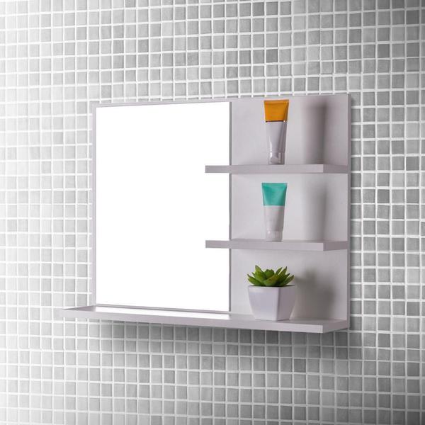Espelho para Banheiro com Prateleiras Lugano Branco 60 x 45cm - Mercado das Prateleiras Imagem de Espelho para Banheiro com Prateleiras Lugano Branco 60 x 45cm