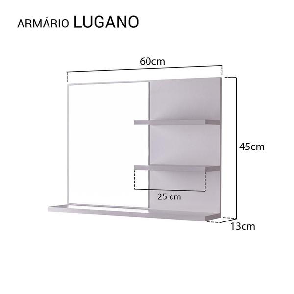 Espelho para Banheiro com Prateleiras Lugano Branco - Mercado das Prateleiras Imagem de Espelho para Banheiro com Prateleiras Lugano Branco
