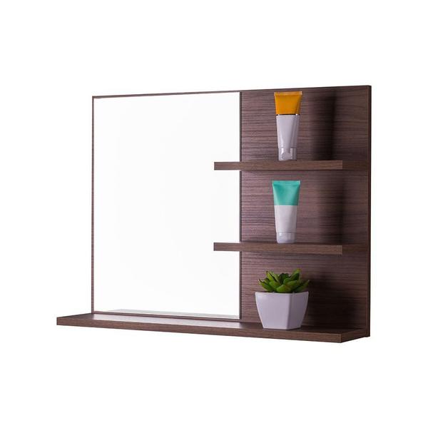 Espelho para Banheiro com Prateleiras Lugano Nogal 60 x 45cm - Mercado das Prateleiras Imagem de Espelho para Banheiro com Prateleiras Lugano Nogal 60 x 45cm
