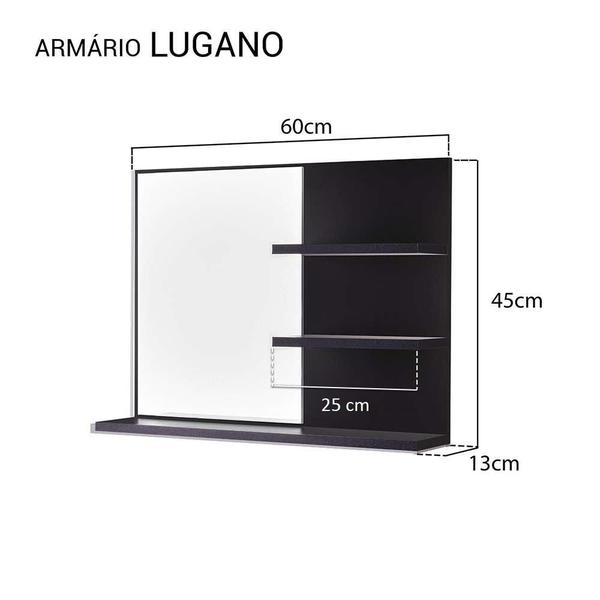 Espelho para Banheiro com Prateleiras Lugano Preto 60 x 45cm - Mercado das Prateleiras Imagem de Espelho para Banheiro com Prateleiras Lugano Preto 60 x 45cm