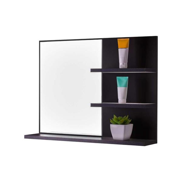 Espelho para Banheiro com Prateleiras Lugano Preto 60 x 45cm - Mercado das Prateleiras Imagem de Espelho para Banheiro com Prateleiras Lugano Preto 60 x 45cm