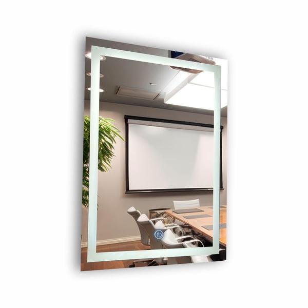 Imagem de Espelho Para Banheiro Jateado Retangular 50x70cm Com Led e Touch Screen