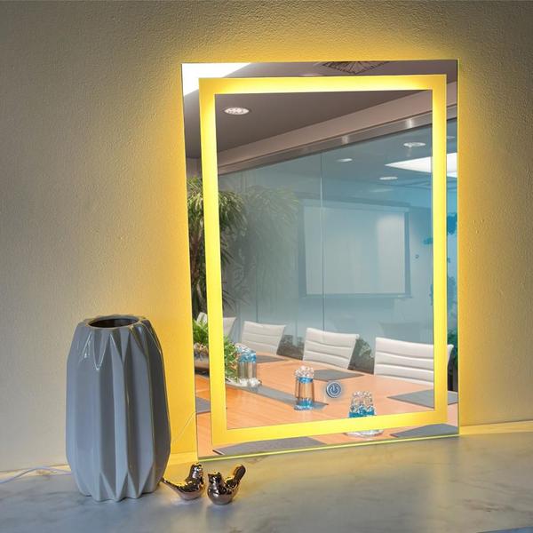 Espelho Para Banheiro Jateado Retangular 50x70cm Com Led e Touch Screen - Decora Loja Imagem de Espelho Para Banheiro Jateado Retangular 50x70cm Com Led e Touch Screen