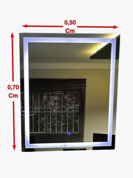Espelho Para Banheiro Jateado Retangular 50x70cm Com Led e Touch Screen - Decora Loja Imagem de Espelho Para Banheiro Jateado Retangular 50x70cm Com Led e Touch Screen