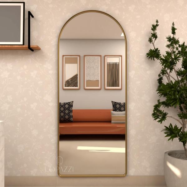 Imagem de Espelho Parede  Grande Oval Arco Base Reta Corpo Inteiro 170x70 Moldura em Metal