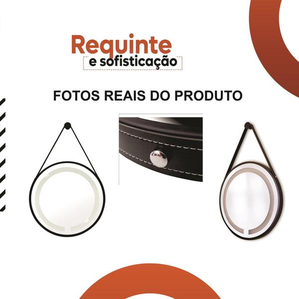 Imagem de Espelho Redondo Adnet 60cm Iluminado Led 3000k Cobre Alça Caramelo