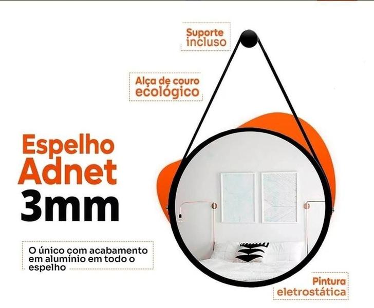 Imagem de Espelho Redondo Adnet Iluminado 50cm Led 3000k Marrom Alça Caramelo