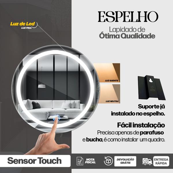 Imagem de Espelho Redondo Com Led 40x40 Com Jateado Decorativo