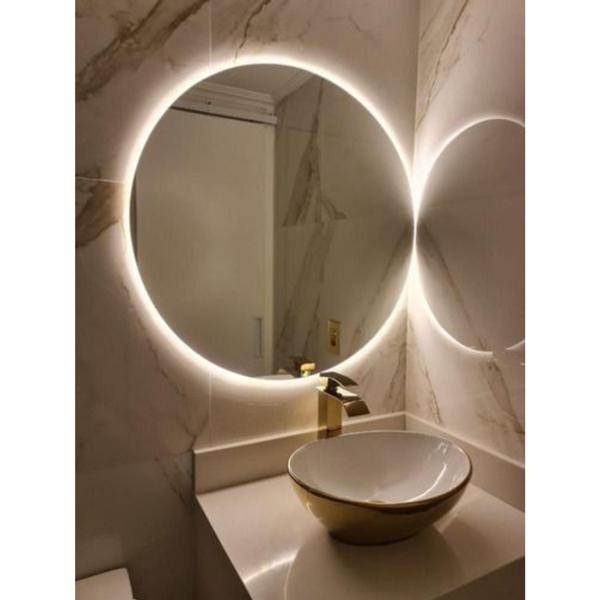 Espelho Redondo com Led Luz QUENTE/FRIO tomada Lapidado Médio/Grande Decorativo Tendência Salão - CEBRACE Imagem de Espelho Redondo com Led Luz QUENTE/FRIO tomada Lapidado Médio/Grande Decorativo Tendência Salão