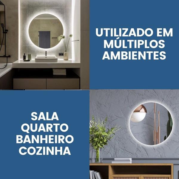 Imagem de Espelho Redondo Decorativo com Led Branco 60cm para Banheiro Quarto Sala