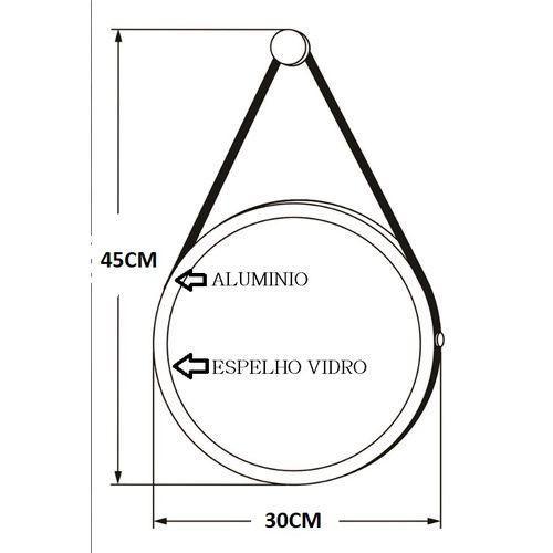 Imagem de Espelho Redondo Decorativo Suspenso Com Alça 30cm + Suporte Dourado Alça Caramelo