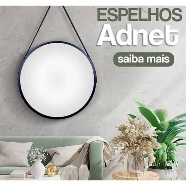 Imagem de Espelho Redondo Decorativo Suspenso Com Alça 30cm + Suporte Dourado Alça Caramelo