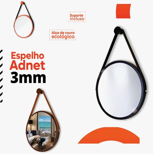 Imagem de Espelho Redondo Decorativo Suspenso Com Alça 40cm + Suporte