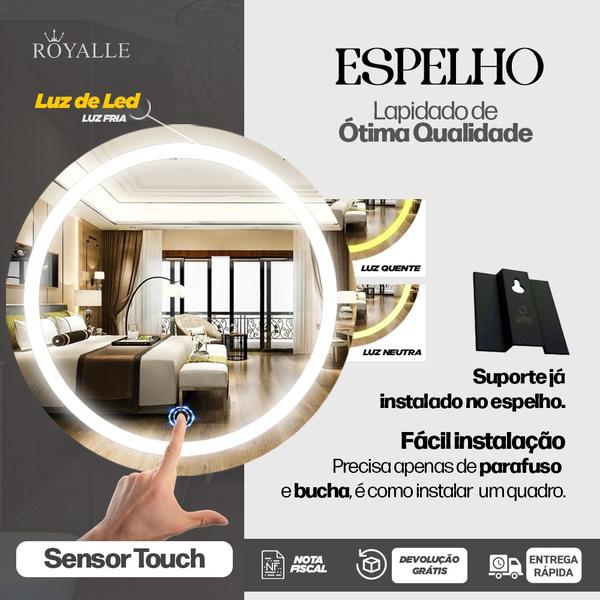 Espelho Redondo Grande Com Led Jateado 80x80 Decoração de Parede - Group Royalle Imagem de Espelho Redondo Grande Com Led Jateado 80x80 Decoração de Parede