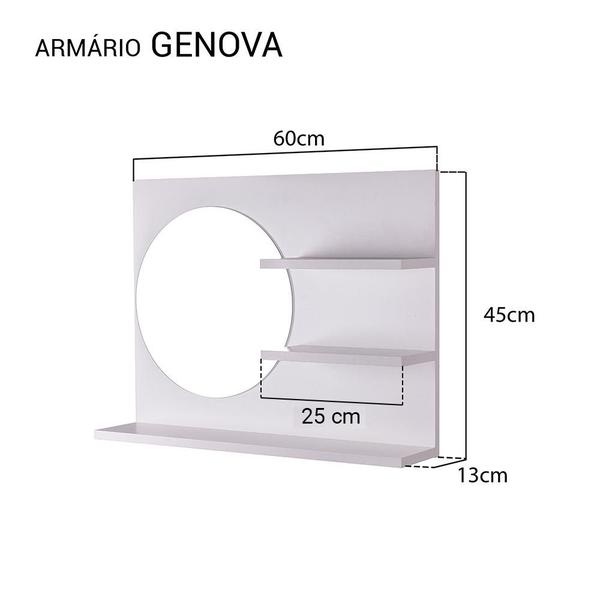 Espelho Redondo para Banheiro com Prateleiras Genova Branco 60 x 45cm - Mercado das Prateleiras Imagem de Espelho Redondo para Banheiro com Prateleiras Genova Branco 60 x 45cm