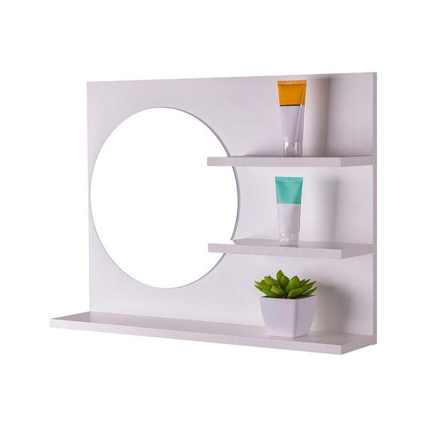 Espelho Redondo para Banheiro com Prateleiras Genova Branco 60 x 45cm - Mercado das Prateleiras Imagem de Espelho Redondo para Banheiro com Prateleiras Genova Branco 60 x 45cm