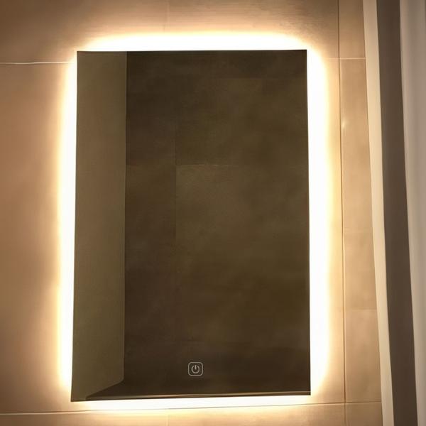 Imagem de Espelho Retangular Com Led Parede Touch Bivolt Branco Quente E Frio 6080r