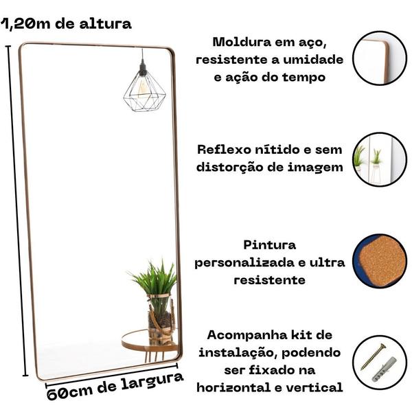 Imagem de Espelho Retangular Grande com Moldura Metal 120x60 Decoração Retro