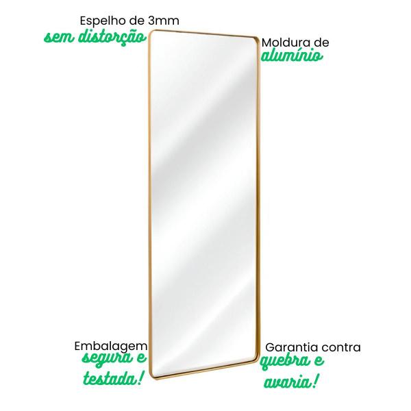 Imagem de Espelho Retangular Grande Corpo Inteiro 150x40cm Com Moldura Alumínio Para Quarto Sala Decorativo