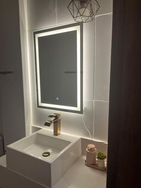 Imagem de Espelho Retangular Grande JATEADO com Led 60x70 4mm lapidado, banheiro, decoração, salão, maquiagem.