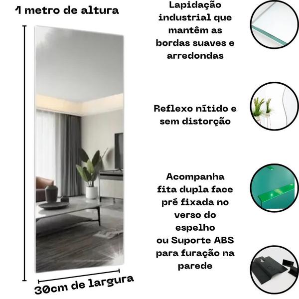 Imagem de Espelho Retangular Grande sem Moldura p/ Salas Quarto e Banheiros - Vários Tamanhos