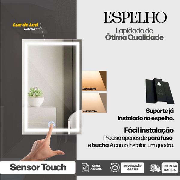 Imagem de Espelho Retangular Jateado Com Led 100cm X 110cm Lapidado