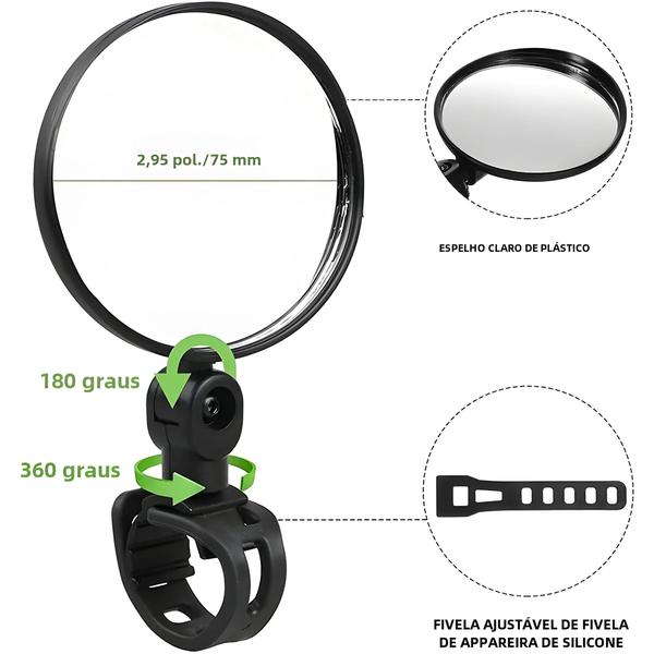 Imagem de Espelho Retrovisor Universal para Bicicleta - Ajustável, Ângulo Amplo