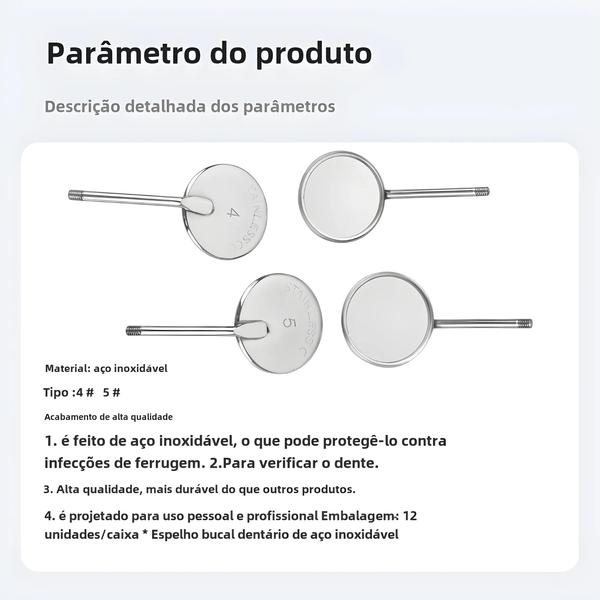 Imagem de Espelhos Odontológicos Antiembaçante de Aço Inoxidável (12 Peças) - Alta Qualidade