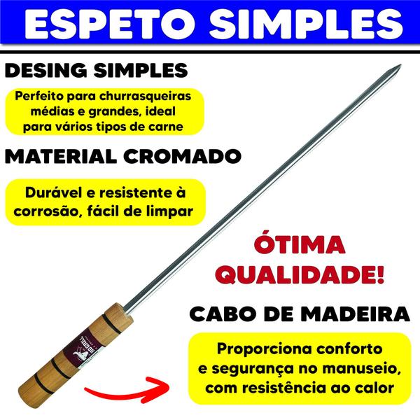 Espeto Churrasco Gaúcho 55cm Aço Cromado Cabo Madeira Profissional - Grilazer Imagem de Espeto Churrasco Gaúcho 55cm Aço Cromado Cabo Madeira Profissional
