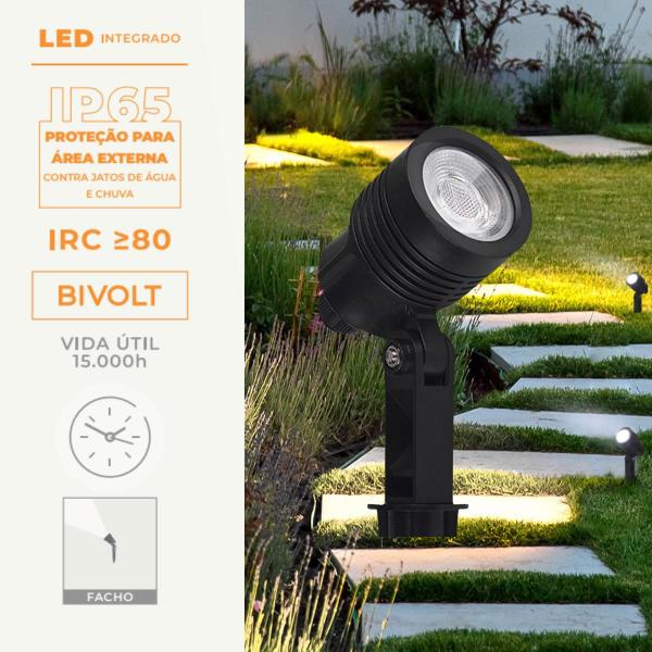 Imagem de Espeto De Jardim Led Chão Integrado 6W Clear Preto IP65 Bivolt Germany