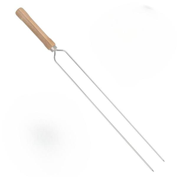 Imagem de Espeto duplo cromado cabo madeira 85cm para churrasco