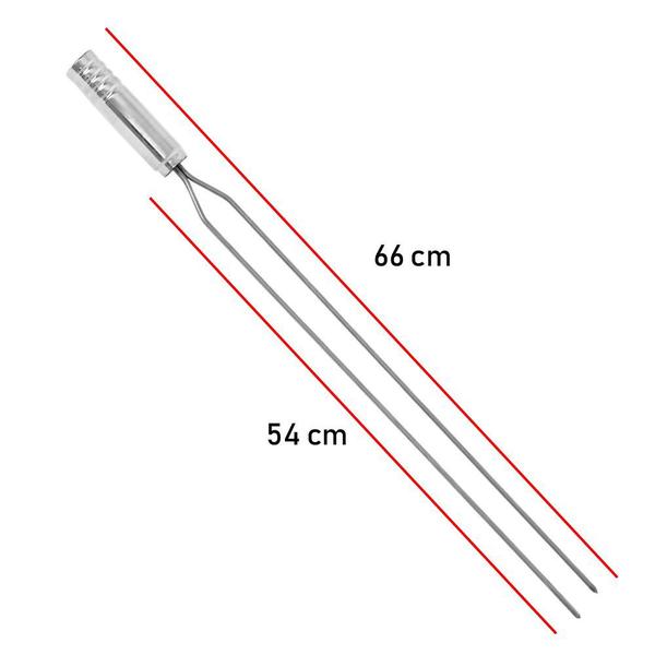 Imagem de Espeto Duplo Para Churrasco Inox Cabo Madeira 66cm IssiGrill