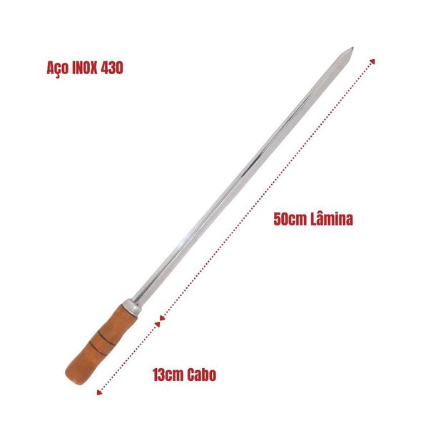 Imagem de Espeto Espada 50cm De Inox Com Cabo Madeira - Churrasco