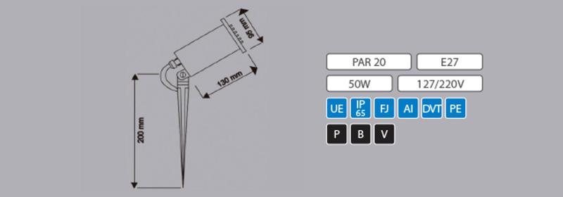 Imagem de Espeto solo ip65 lampada par20 (sem lâmpada) mf048 preto metal técnica