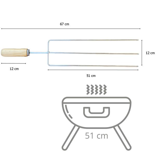 Imagem de Espeto Triplo 60 Cm Para Peças Inteiras Largura 14 Cm