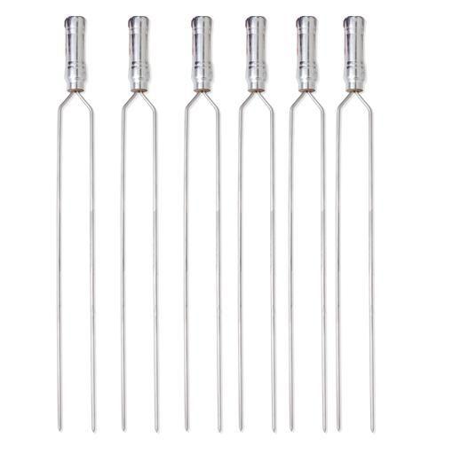 Imagem de Espetos Churrasco Aço Inox Duplo 85cm Cabo Revestido Kit com 6