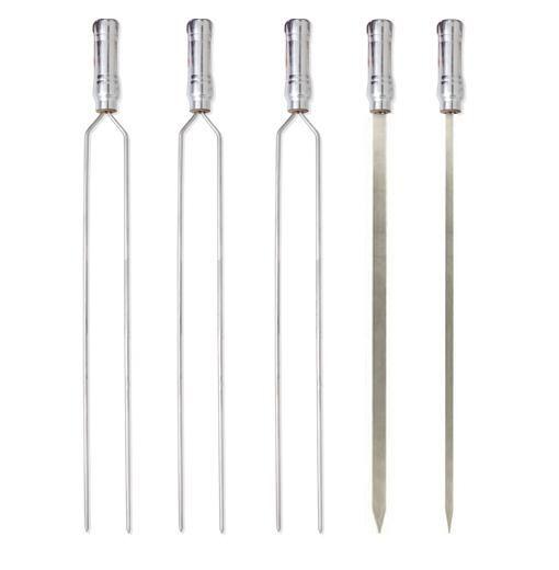 Imagem de Espetos Churrasco Aço Inox Duplo + Simples 75cm Kit com 5