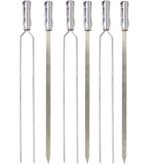 Imagem de Espetos Churrasco Aço Inox Duplo + Simples 75cm Kit com 6