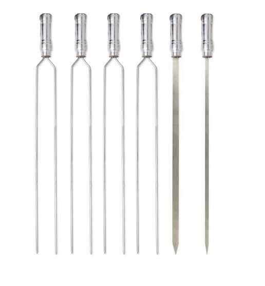 Imagem de Espetos Churrasco Aço Inox Duplo + Simples 75cm Kit com 6