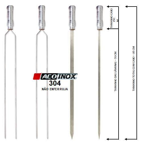 Imagem de Espetos Churrasco Aço Inox Duplo + Simples 85cm Kit com 4