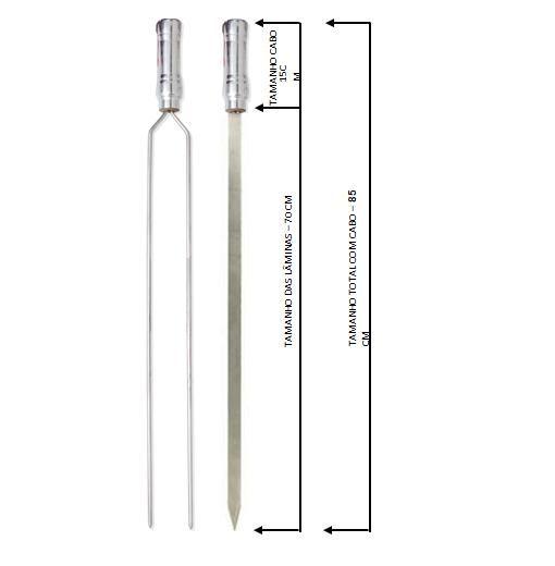 Imagem de Espetos Churrasco Aço Inox Duplo + Simples 85cm Kit com 6