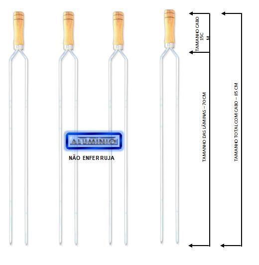 Imagem de Espetos Churrasco Alumínio Duplo 85cm Cabo Madeira Kit com 4