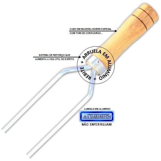 Imagem de Espetos Churrasco Alumínio Duplo 85cm Cabo Madeira Kit com 4