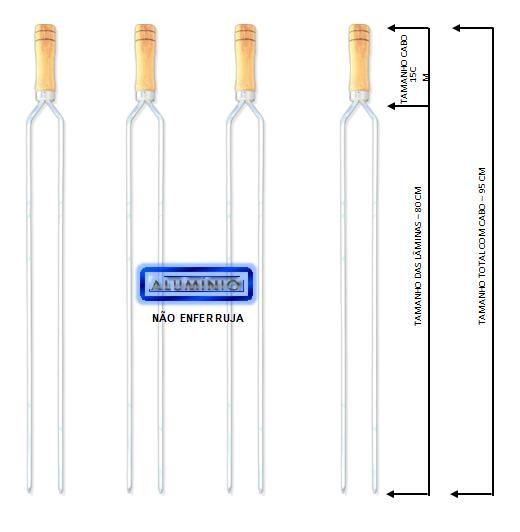 Imagem de Espetos Churrasco Alumínio Duplo 95cm Cabo Madeira Kit com 4