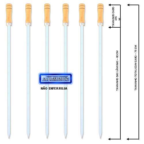 Imagem de Espetos Churrasco Aluminio Simp 75cm Chato Aperitiv Kit-112