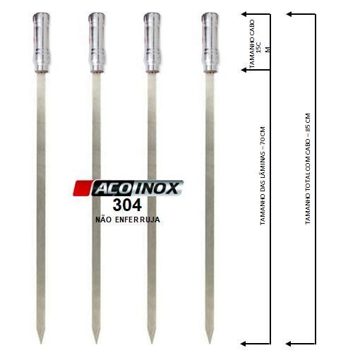 Imagem de Espetos de Churrasco Aço Inox Simp 85cm Chato Largo Kit com 4